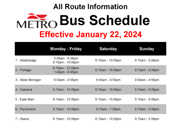 Full Metro Bus Route Schedule Information