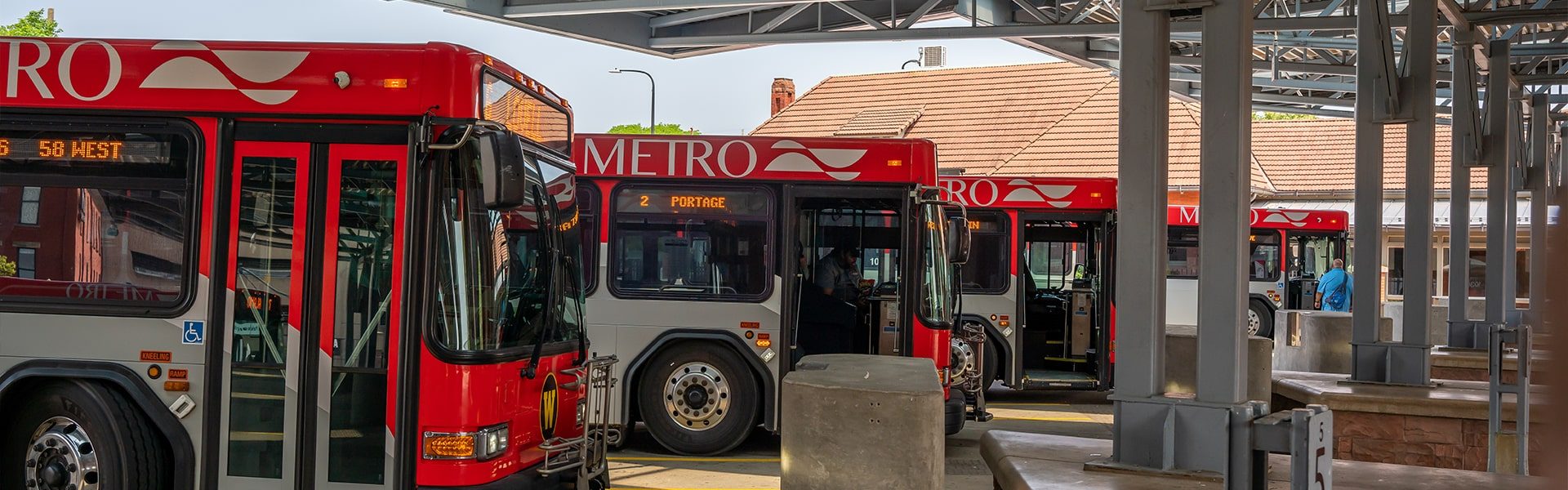 An image of buses parked at the Kalamazoo Transportation Center.