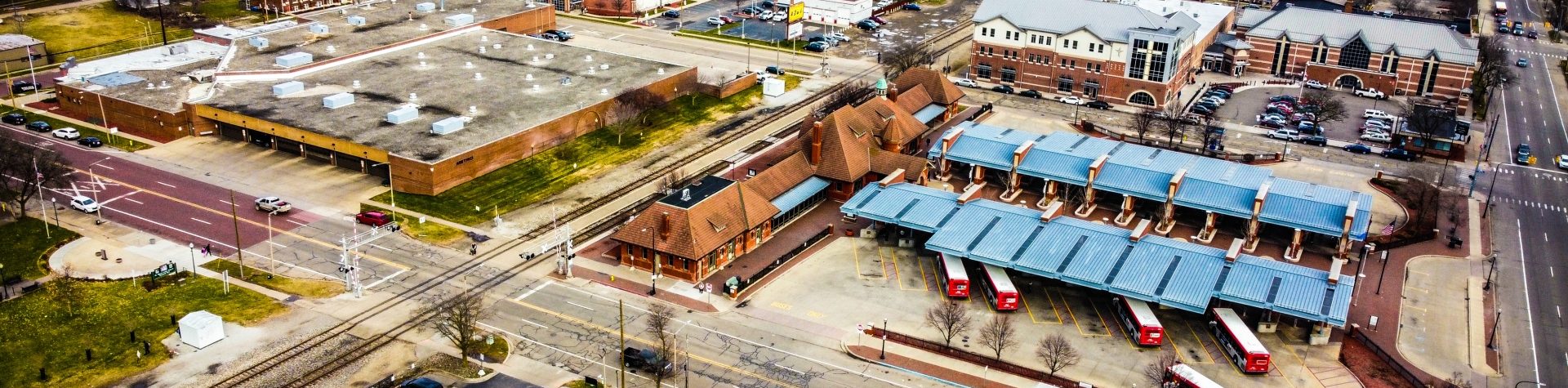 Kalamazoo Transportation Center & Metro Admin Building Sky View Kalamazoo Transportation Center & Metro Admin Building Sky View
