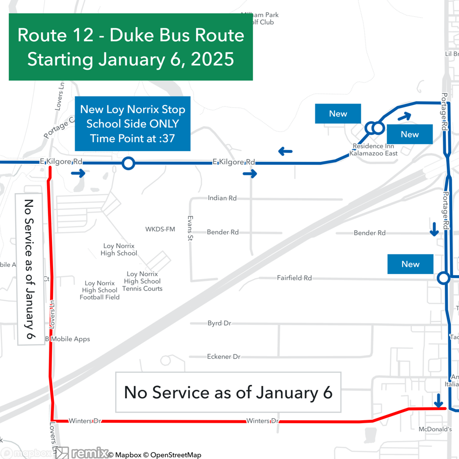 New Duke Routing &Stops Map beginning 01/06/25