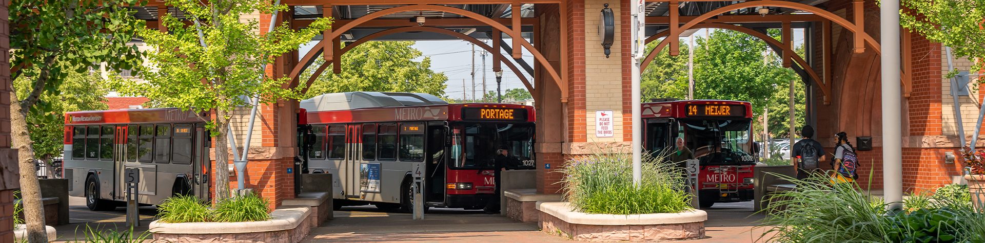 An image of buses parked at the Kalamazoo Transportation Center.