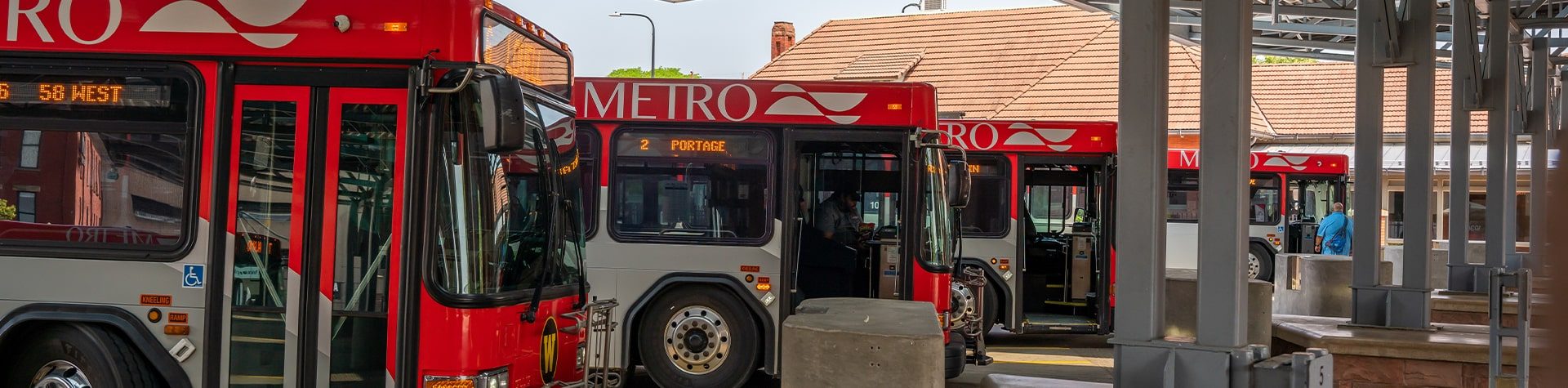 An image of buses parked at the Kalamazoo Transportation Center.